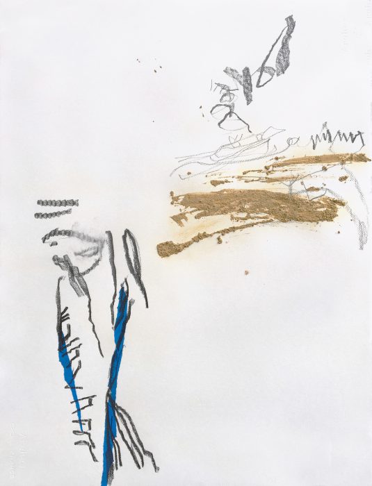 <p><em>Untitled (mm.16.31)</em>, 2016. Charcoal, ochre, and blue tape on paper. Courtesy of the artist. Photograph by Alan Wiener.</p>
