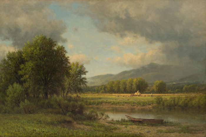 <p>James Renwick Brevoort (American, 1832–1918). <em>Harvest Scene with Storm Coming Up</em>, ca. 1863–7. Oil on canvas. Gift of the Estate of Mrs. Florence Eickemeyer, 1941 (41. 73.1).</p>

