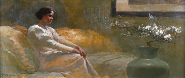 <p>John White Alexander (American, 1856–1915). <em>Azalea (Portrait of Helen Abbe Howson)</em>, 1885. Oil on canvas. Collection of the Hudson River Museum. Gift of Mrs. Gertrude Farnham Howson, 1974 (74.19.6).</p>
