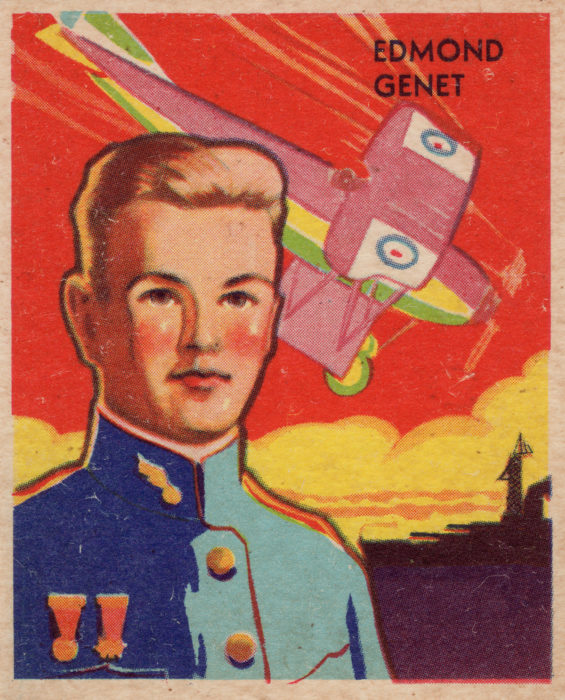 <p><strong>January 2018</strong> — National Chicle Company. <em>Edmond Genet</em> from the <em>Sky Birds</em> series, 1933–34. Commercial color lithograph. Collection of the Hudson River Museum (99.12.052.019).</p>
