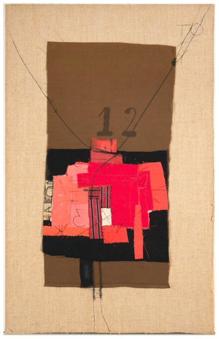 <p>Hannelore Baron (German, 1926–1987). <em>Flag</em>, ca. 1972. Mixed-media of cloth collage, pen, and ink. Collection of the Hudson River Museum. Museum Purchase, 1972 (72.41.1). © Hannelore Baron.</p>
