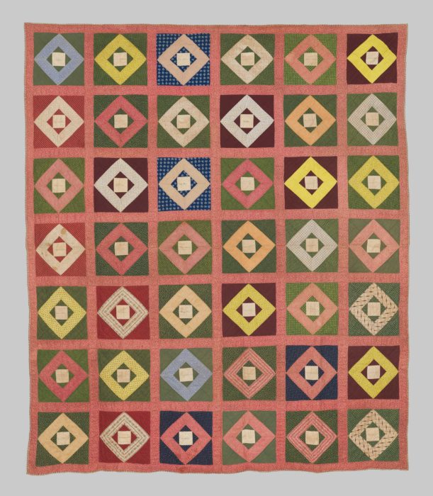 <p>Unknown maker. <em>Hunterdon County Signature Quilt</em>, ca. 1860–90. Cotton, ink. 91 1/2 x 79 inches. Gift of Dorothy & Leo Rabkin, 1991 (91.16.4). Photo: Steve Paneccasio.</p>
