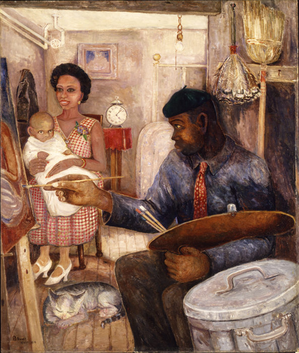 <p>Palmer Hayden, <em>The Janitor Who Paints</em>, ca. 1930, oil on canvas. Smithsonian American Art Museum, gift of the Harmon Foundation.</p>
