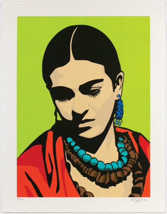 <p>Raul Caracoza (American, b. 1980). <em>Young Frida (Green)</em>, 2006. Serigraph, edition 14/40. Collection of the Hudson River Museum. Gift of Henry S. Hacker, by exchange, 2019 (2019.11). © Raul Caracoza (@artbyboog).</p>
