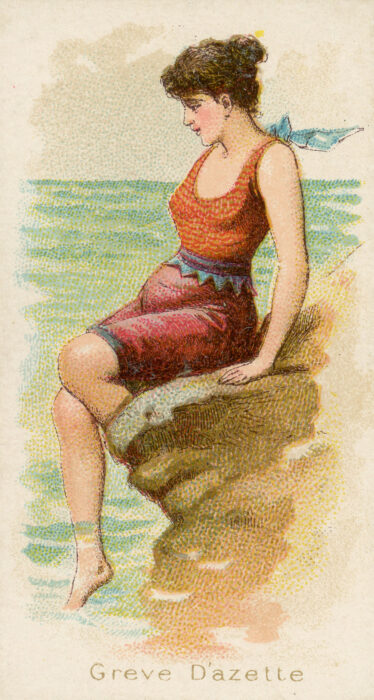 <p>William S. Kimball & Company. <em>Grève d’Azette</em>, from the <em>Fancy Bathers</em> series (N187), 1889. Commercial color lithograph. Gift of Henry S. Hacker, 1995 (95.8.131).</p>
