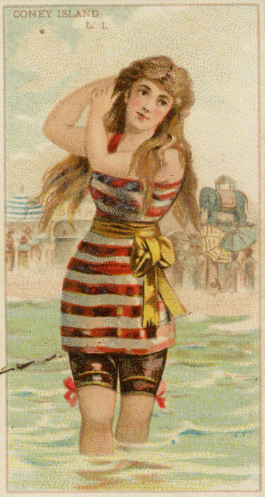<p>Kinney Brothers Tobacco Company. <em>Coney Island</em>, from the <em>Surf Beauties</em> series (N232), 1889. Commercial color lithograph. Gift of Henry S. Hacker, 1993 (93.16.308.2).</p>
