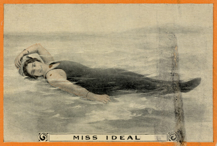 <p>Pan Handle Scrap Company. <em>Miss Ideal, No. 15, Swimming on the Back (Using Arms Only)</em>, from the <em>Champion Women Swimmers</em> series (T221), 1913. Commercial two-color lithograph. Gift of Henry S. Hacker, 1993 (93.16.73.5).</p>
