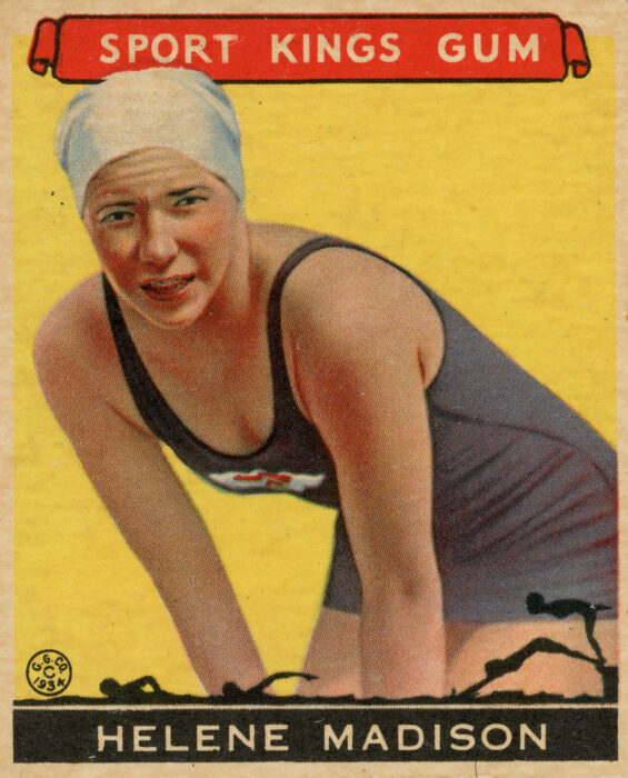 <p>The Goudey Gum Company. <em>Helene Madison</em>, from the <em>Sports Kings</em> series (No. 37), 1933–34. Commercial lithograph. Gift of Henry S. Hacker, 1998 (98.13.2.20).</p>
