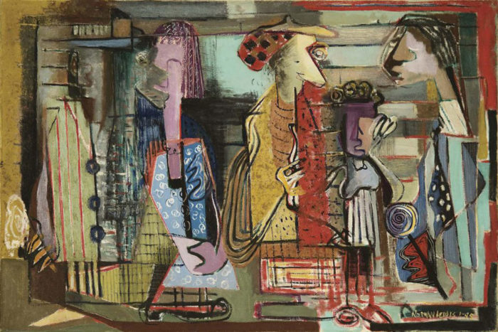 <p>Norman Wilfred Lewis (American, 1909–1979). <em>Untitled (Subway Station)</em>, 1945. Oil and sand on canvas. On loan from Art Bridges. </p>
<p>Art Bridges, © Estate of Norman W. Lewis; Courtesy of Michael Rosenfeld Gallery LLC, New York, NY. </p>
