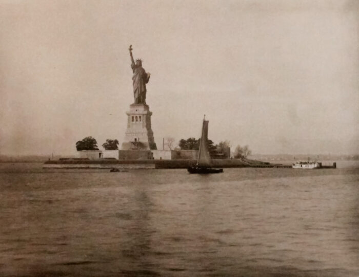 <p>Edward Bierstadt (American, born Germany, 1824–1906). <em>Liberty Enlightening the World, Bartholdi Statue, Bedlow’s Island, New York Harbor</em>, from <em>Homes on the Hudson</em>, 1887. Artotype published by Artotype Publishing Company. Collection of the Hudson River Museum (INV.8273o).</p>
