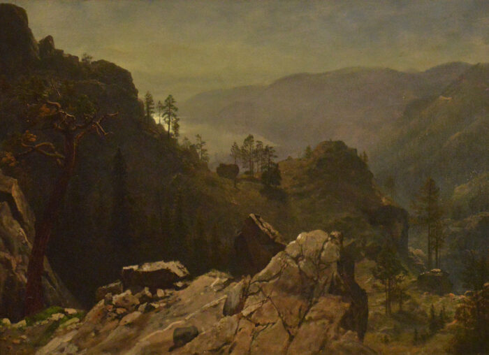<p>Albert Bierstadt (American, born Germany, 1830–1902). <em>Dawn at Donner Lake, California</em>, ca. 1871–73. Oil on paper mounted on canvas. Collection of the Joslyn Art Museum. Gift of Mrs. C. N. Dietz, 1934 (1934.13).</p>
