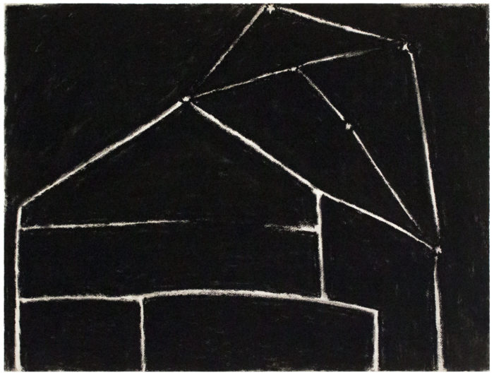 <p>Frances Hynes. <em>Constellation Series #1 (Northern Cross with Barn)</em>, 1985. Compressed charcoal on paper. Courtesy of the artist.</p>
