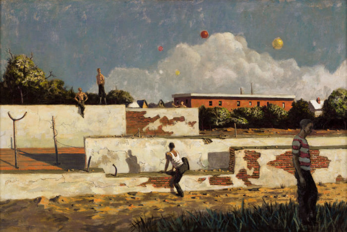 <p>Hughie Lee-Smith (American, 1915–1999). <em>The Walls</em>, 1954. Oil on board. On loan from Art Bridges.</p>
<p>© 2019 Estate of Hughie Lee-Smith / Licensed by VAGA at ARS, NY.</p>
