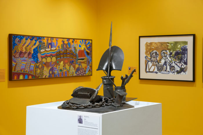 <p>Photo: Steve Paneccasio. Center: Melvin Edwards, <em>Tambo</em>, 1993, welded steel. Smithsonian American Art Museum, museum purchase through the Luisita L. and Franz H. Denghausen Endowment and the Smithsonian Institution Collections Acquisition Program. © 1993, Melvin Edwards.</p>
