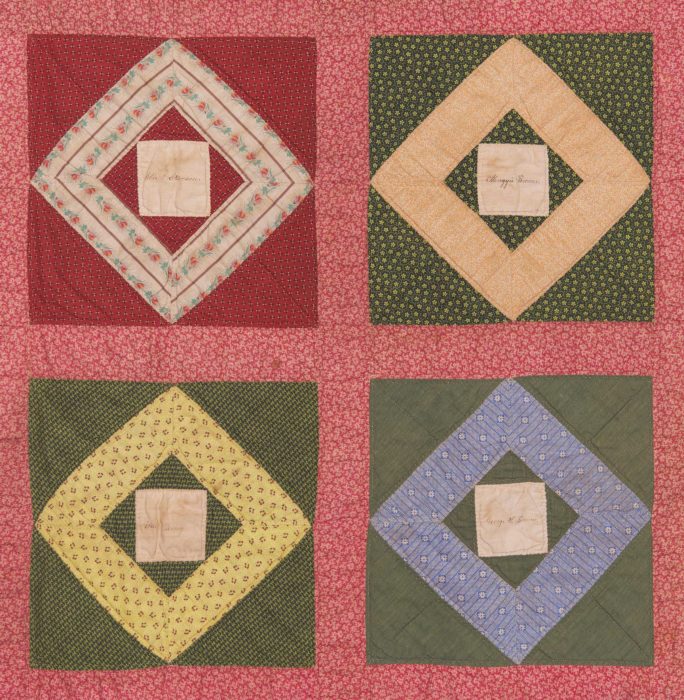 <p>Unknown maker. <em>Hunterdon County Signature Quilt</em> (detail), ca. 1860–90. Cotton, ink. 91 1/2 x 79 inches. Gift of Dorothy & Leo Rabkin, 1991 (91.16.4). Photo: Steve Paneccasio.</p>
