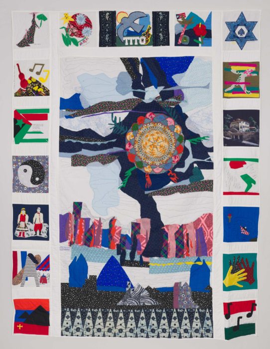 <p>HRM Education Staff, Docents, and Other Program Participants. <em>Westchester Unity Quilt</em>, 1993–4. Pieced and appliquéd cloth. 87 x 67 1/4 inches. Collection of the Hudson River Museum, 1995 (T95.1.1). Photo: Steve Paneccasio.</p>
