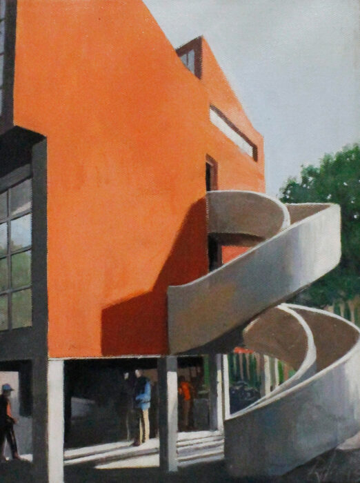 <p>Richard Haas (American, b. 1936). <em>Diego Rivera Home and Studio (Architect Juan O’Gorman)</em>, 2009. Acrylic on canvas. Courtesy of the artist.</p>
