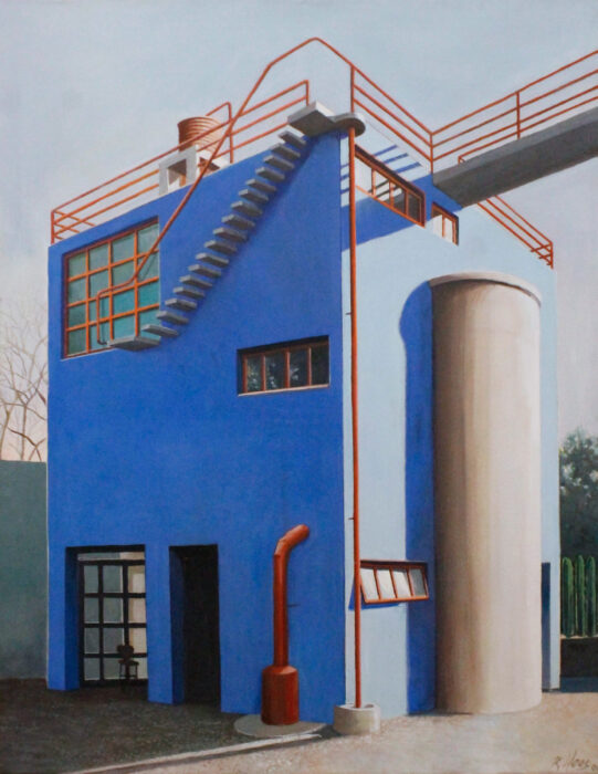 <p>Richard Haas (Americano, b. 1936). <em>Casa y Estudio de Frida Kahlo (Arquitecto Juan O’Gorman)</em>, 2008. Acrílico sobre lienzo. Cortesía del artista.</p>
