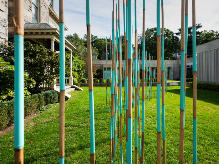 <p><em>Reed River</em>, 2018. Bamboo, paint, and grass seed. Courtesy the artist. Photo: Kris Graves.</p>
