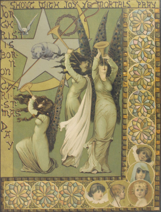 <p><strong>December 2018</strong> — Dora Wheeler Keith (American, 1856–1940). <em>Christmas Card: Shout with Joy</em>, 1882. Chromolithograph, silk fringe. Published by Louis Prang & Co. (Boston, Massachusetts). Collection of the Hudson River Museum (INV.10397).</p>

