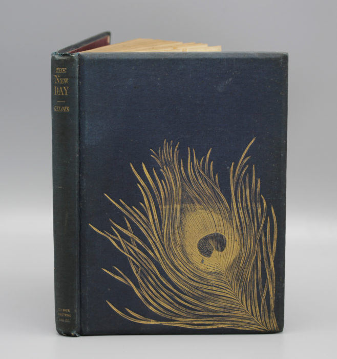 <p><strong>April 2019</strong> — Attributed to Helena de Kay Gilder. <em>Cover Design for “The New Day: A Poem in Songs and Sonnet” by Richard Watson Gilder</em>. New York: Scribner, Armstrong & Company, 1875. Collection of the Hudson River Museum (INV.10731).</p>
