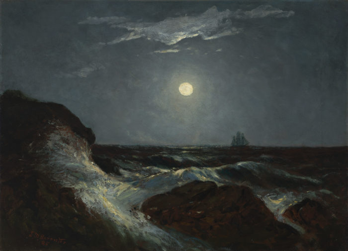 <p>Edward Bannister (American, 1828–1901). <em>Moonlight Marine</em>, 1885. Oil on canvas. Virginia Museum of Fine Arts, J. Harwood and Louise B. Cochrane Fund for American Art, 2009 (2009.308).</p>
