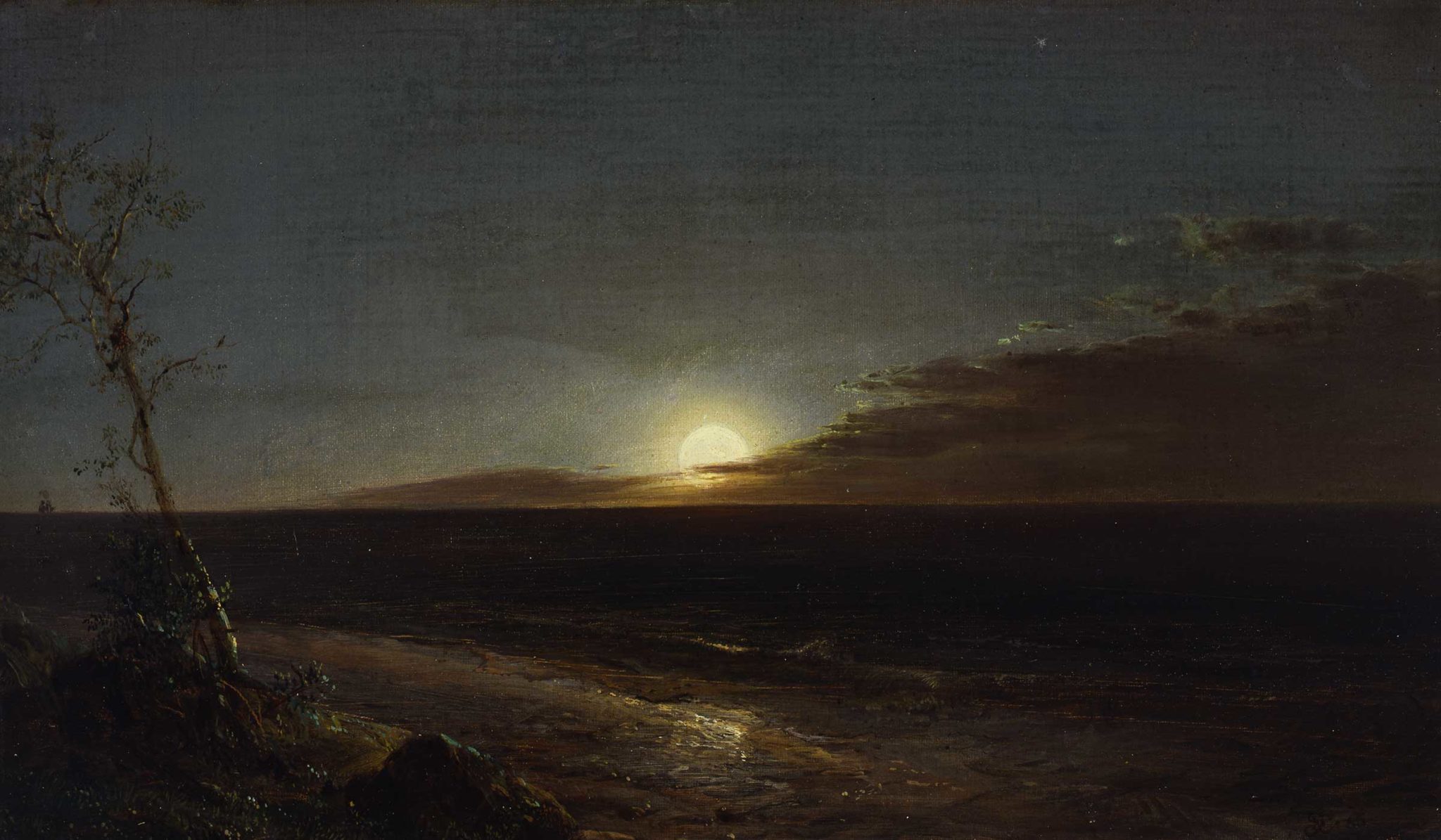 Люминизм в живописи. Фредерик Эдвин Черч. Северное сияние 1865 год. Frederic Edwin Church Moonrise. Картина Восход Луны. Сумерки в пустыне Черч.