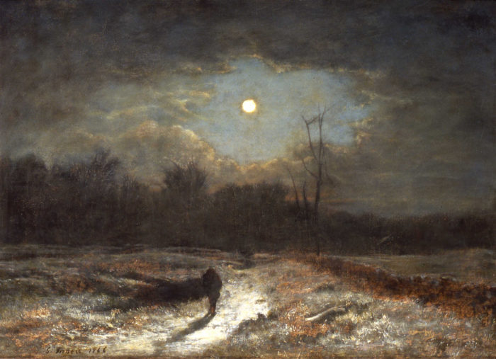 <p>George Inness (American, 1825–1894). <em>Winter Moonlight (Christmas Eve)</em>, 1866. Oil on canvas. Montclair Art Museum. Museum purchase; Lang Acquisition Fund, 1948 (1948.29).</p>
