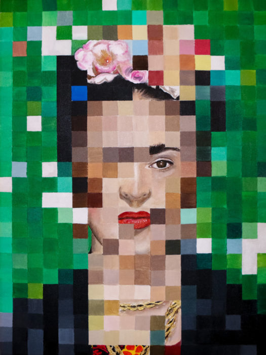 <p>Claudia Blanco (San Jose, CA). <em>Frida en 8 bits</em>, 2017. Pintura acrílica sobre lienzo, 24 x 18 pulgadas.</p>
