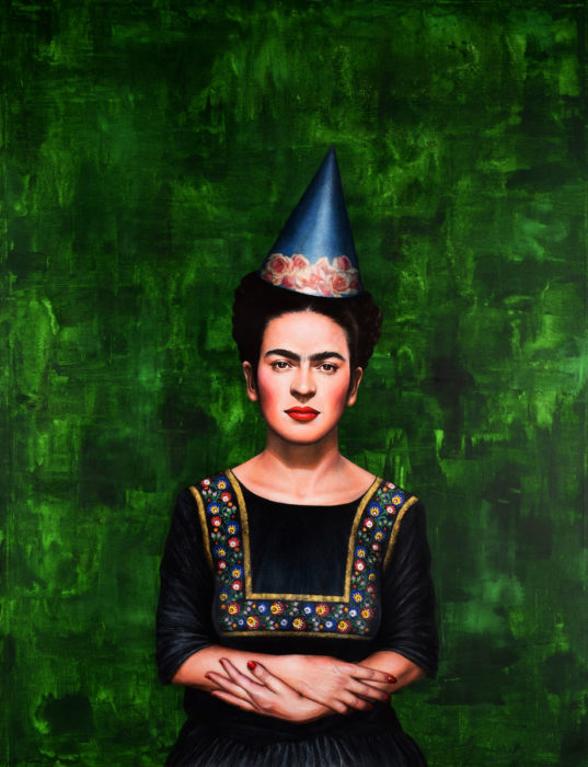 <p>Sandra De Jaume (Santa Maria del Camí, Majorca, Spain).  <em>Frida Kahlo con flores de Okinawa</em>, 2016, pintura acrílica sobre lienzo, 53 x 41 pulgadas.</p>
