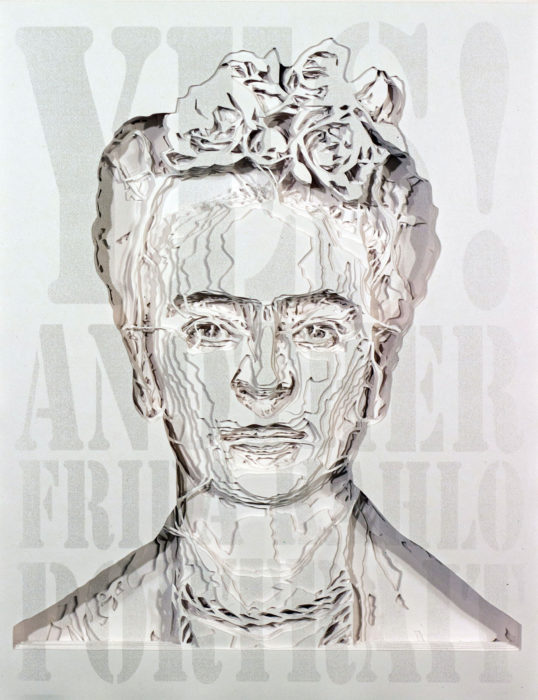 <p>Carlo Fantin, <em>Otro retrato de Frida Kahlo</em>, 2018, papel cortado a mano, 15 x 12”.</p>
