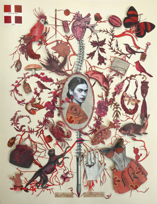 <p>Katie McCann, <em>El rojo de Frida</em>, 2018, collage, 15 x 12″. </p>

