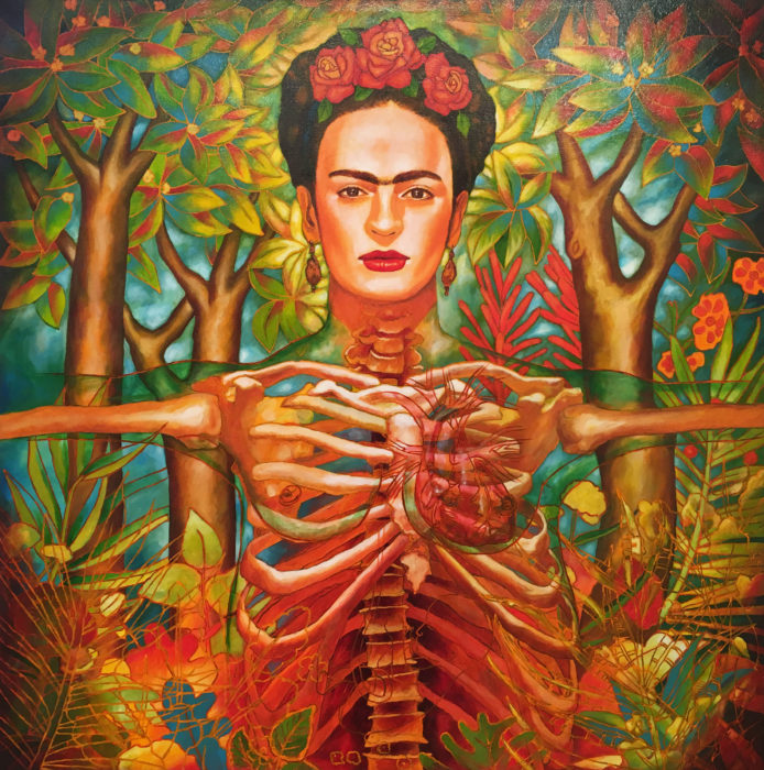 <p>Juan Solis, <em>Corazon de Frida</em>, 2018, pintura acrílica sobre lienzo, 57.5 x 42.25”.</p>
