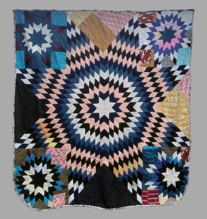 <p>Leola Pettway (American, 1929–2010). Boykin, Alabama. <em>Star of Bethlehem with Satellite Stars Quilt</em>, 1991. Cotton and synthetics, 102 x 93 ½ inches. American Folk Art Museum, New York. Museum purchase made possible in part by a grant from the National Endowment for the Arts, with matching funds from The Great American Quilt Festival 3, 1991.13.4. Photographer unidentified.</p>
