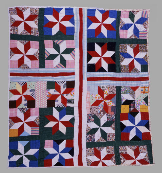<p>Lucinda Toomer (American, 1888–1983). Macon, Georgia. <em>Le Moyne Star Variation Quilt</em>, 1981. Cotton and synthetics, 71 ¼ x 62 inches. American Folk Art Museum, New York. Gift of Maude and James Wahlman, 1991.32.1. Photo by Gavin Ashworth.</p>
