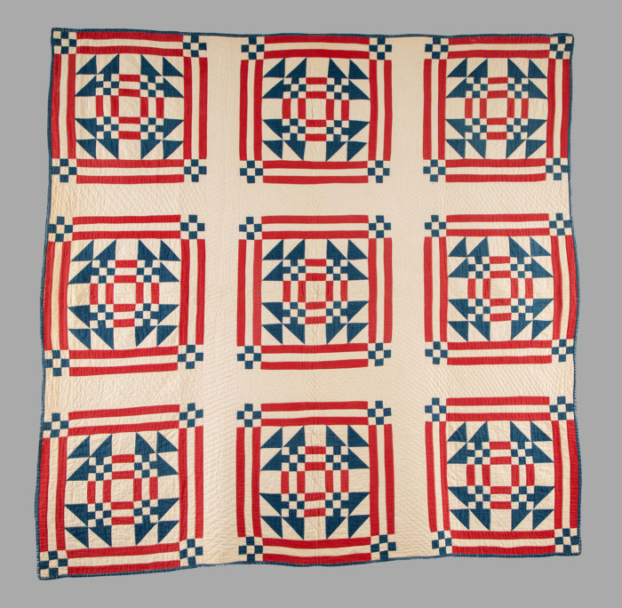 <p>Artist unidentified. United States. <em>Variations on a Flag</em>, ca. 1900. Cotton, 72 x 72 inches. American Folk Art Museum, New York. Gift of Birgit Lorentzen, 2019.27.39.</p>
