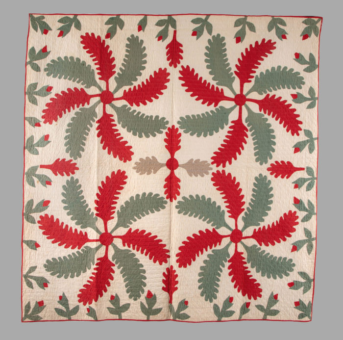<p>Artist unidentified. United States. <em>Carolina Lily Quilt</em>, ca. 1860. Cotton, 94 x 83 inches. American Folk Art Museum, New York. Gift of Birgit Lorentzen, 2019.27.50</p>

