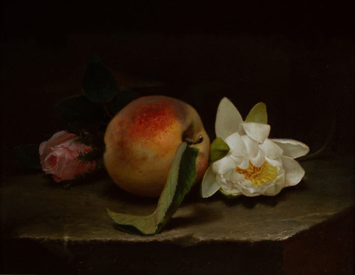 <p>Lilly Martin Spencer (American, b. England, 1822–1902). <em>Peach, Lily, and Rose</em>, 1866. Oil on board. Collection of David and Laura Grey.</p>
